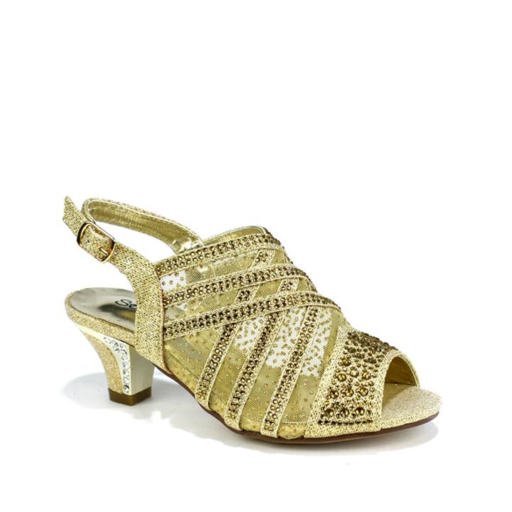 Girl's Low Heel Slingback Mesh Sandals Gold