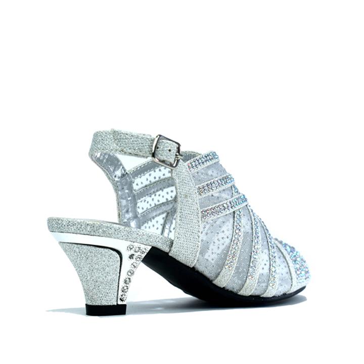 Girl's Low Heel Slingback Mesh Sandals Silver