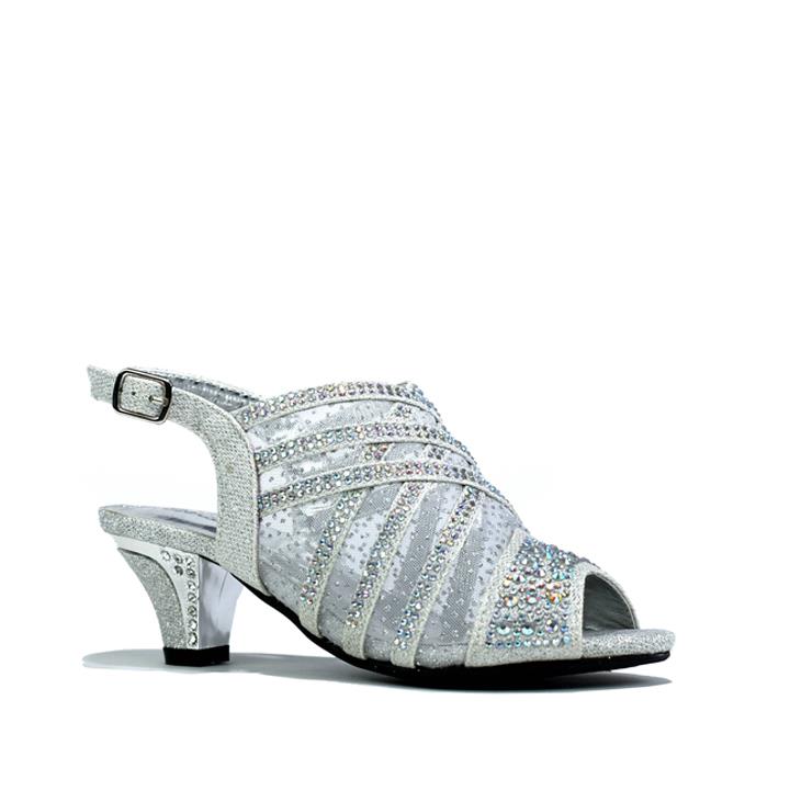 Girl's Low Heel Slingback Mesh Sandals Silver