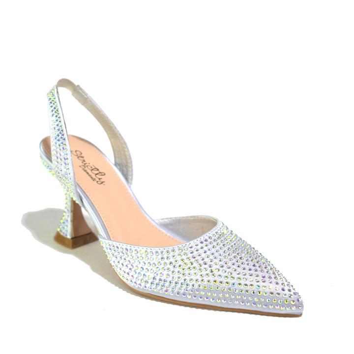 Women Slip on Kitten Heel Pumps Silver