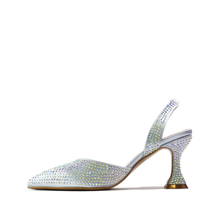 Women Slip on Kitten Heel Pumps Silver