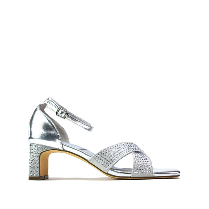 Women's Ankle Strap Block Heels Sandals Silver