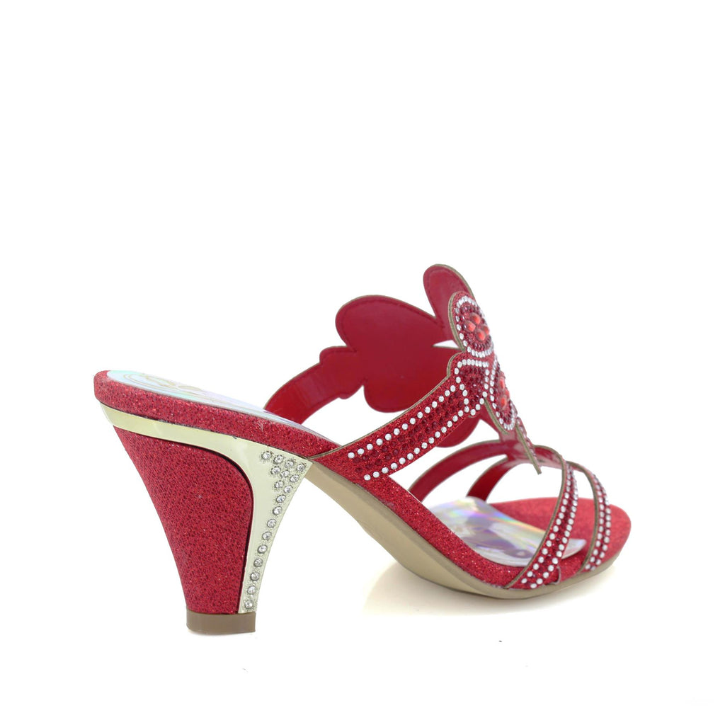 Womens Diamante High Heel Sandals Red