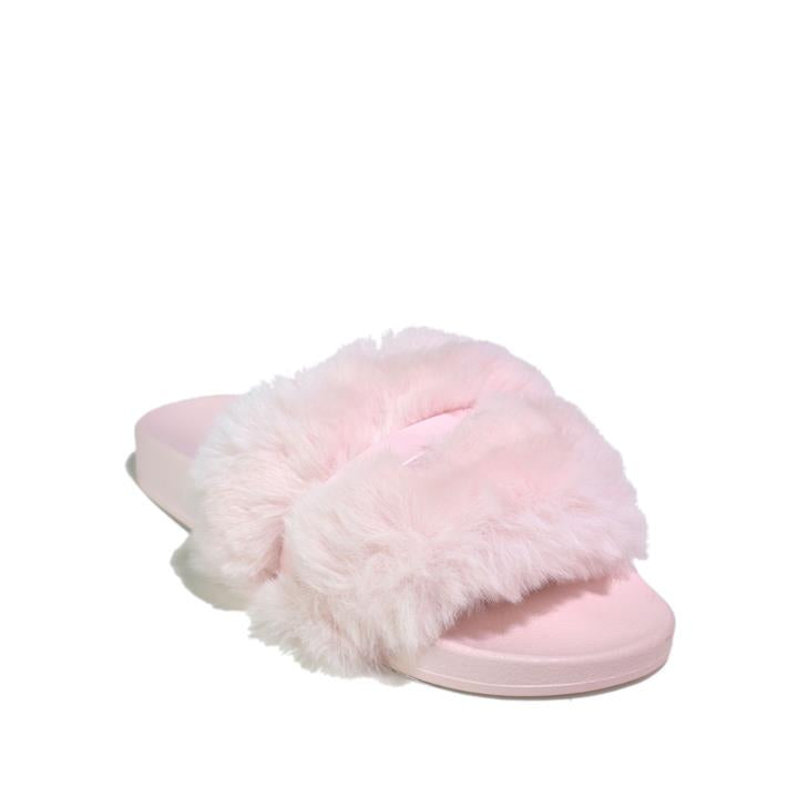 Open Toe Faux Fur Sliders Pink