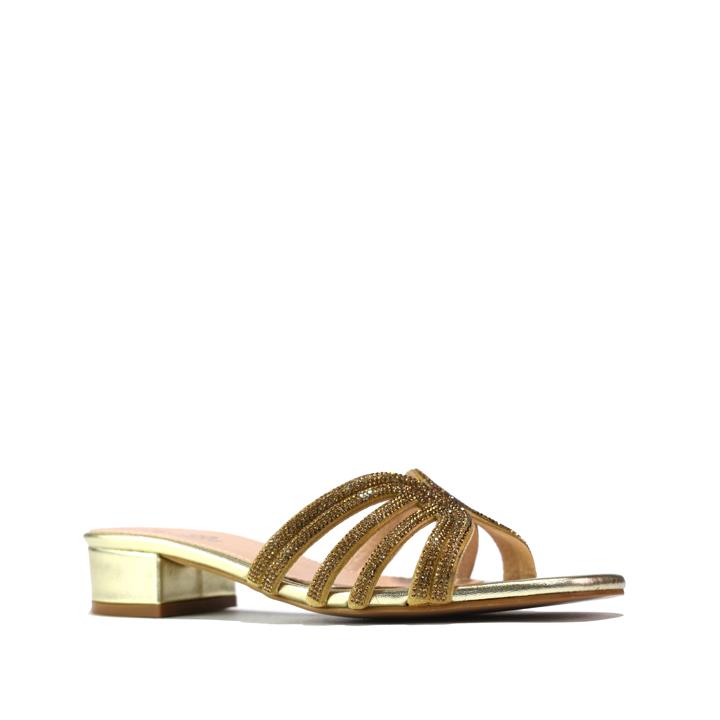 Women Dress Low Block Heel Sandal Gold