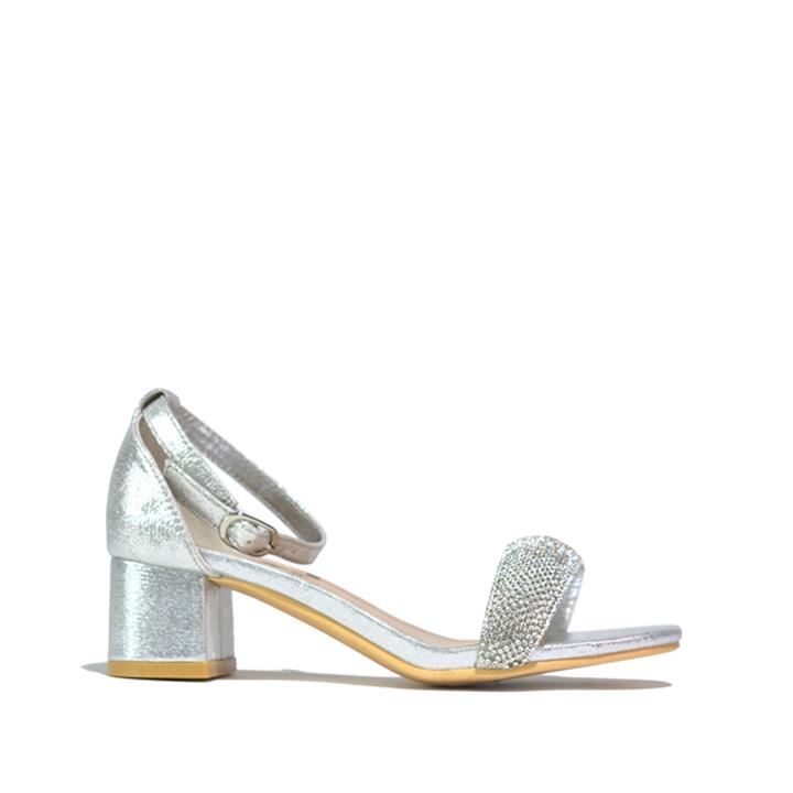 Girl's Rhinestone Heeled Sandal Silver