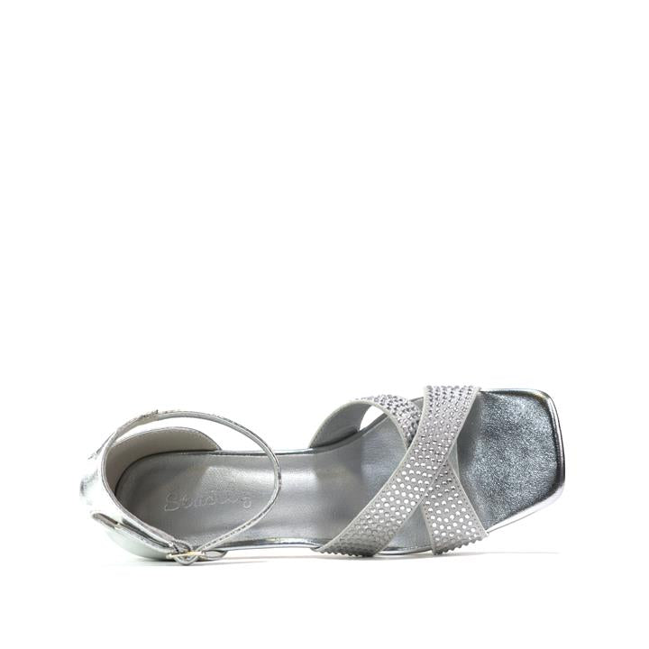 Women's Ankle Strap Block Heels Sandals Silver