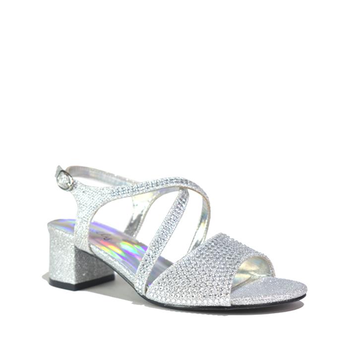 Girl's Heel Diamante Sandals Silver