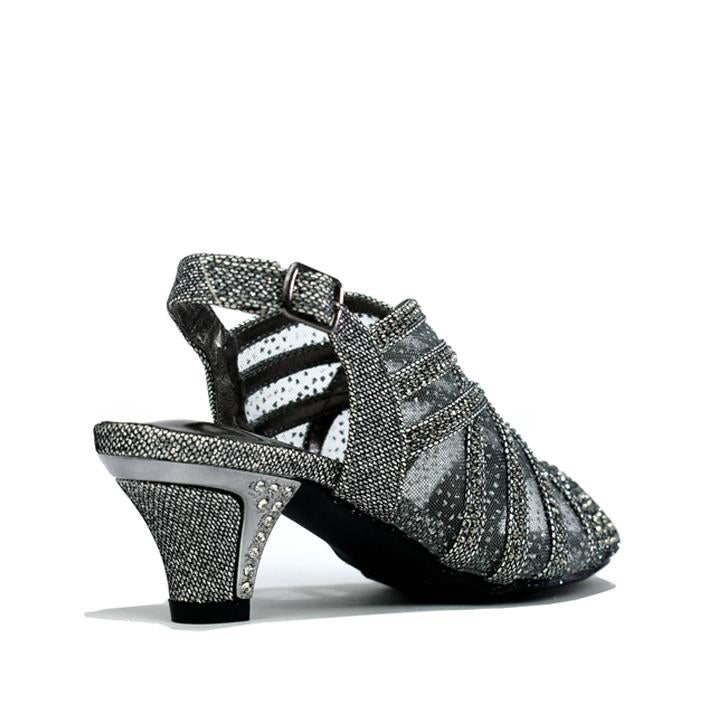 Girl's Low Heel Slingback Mesh Sandals Pewter