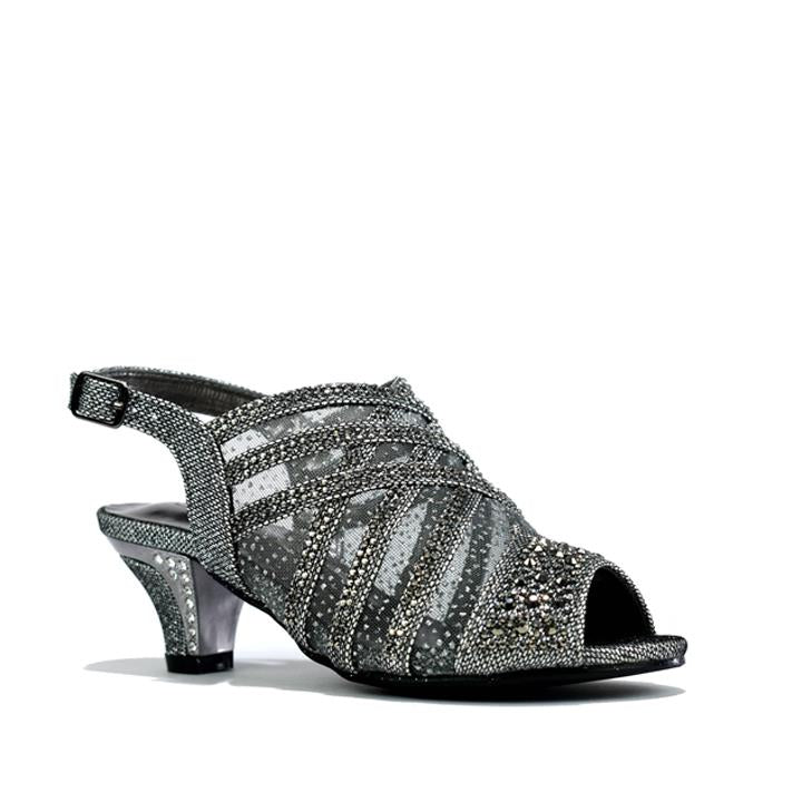 Girl's Low Heel Slingback Mesh Sandals Pewter