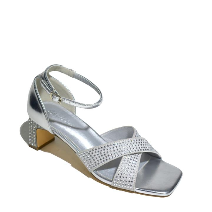 Women's Ankle Strap Block Heels Sandals Silver