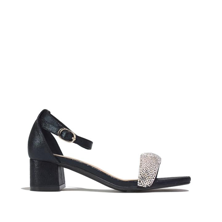 Girl's Rhinestone Heeled Sandal Black