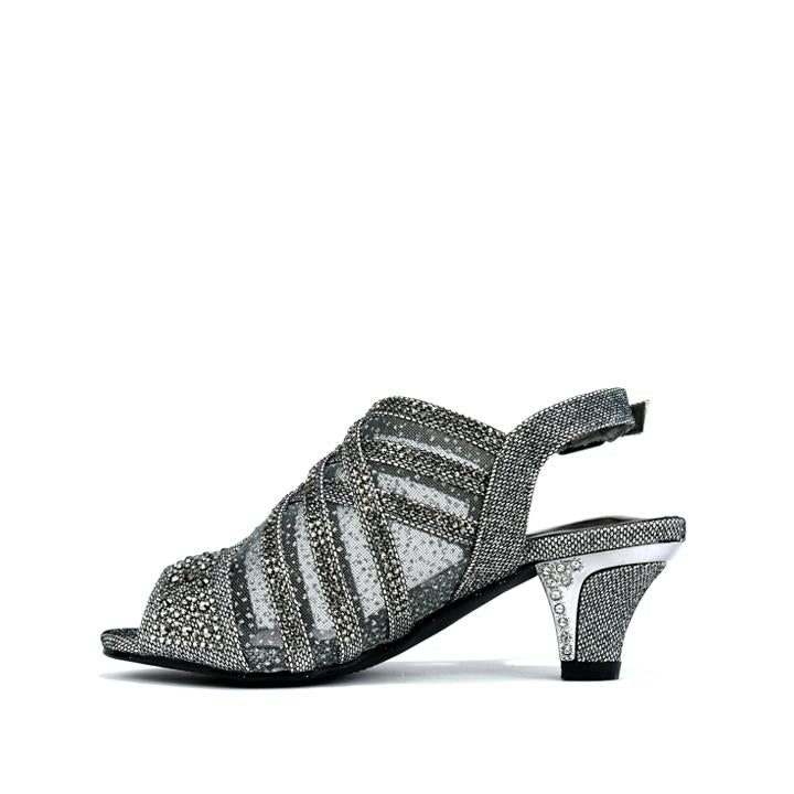 Girl's Low Heel Slingback Mesh Sandals Pewter