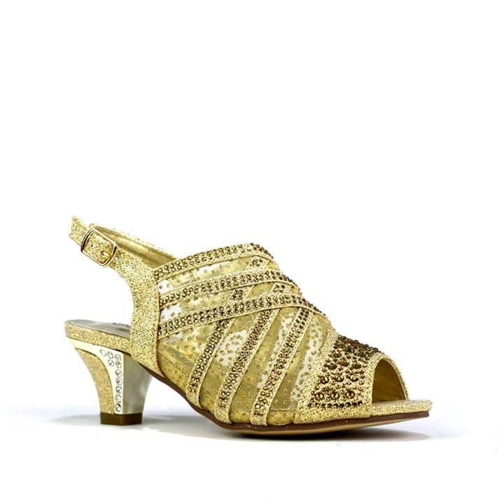 Girl's Low Heel Slingback Mesh Sandals Gold