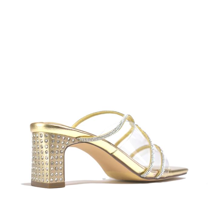 Women's Clear Rhinestone Open Toe Heels Sandals Gold