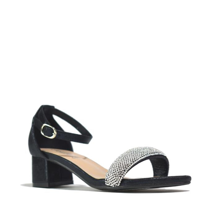 Girl's Rhinestone Heeled Sandal Black