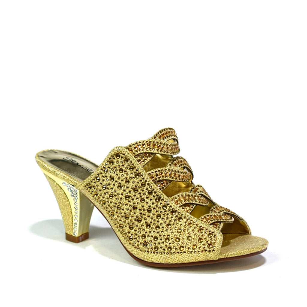 Womens Open Toe Heel Sandals Gold