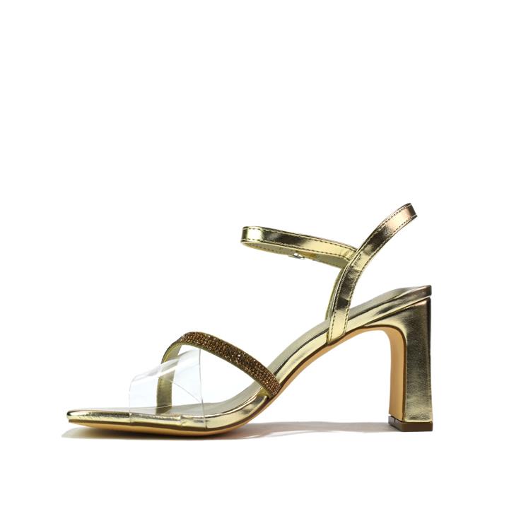 Women's Ankle Strap Rhinestone Heeled Sandals Gold