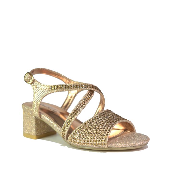 Girl's Heel Diamante Sandals Platinum