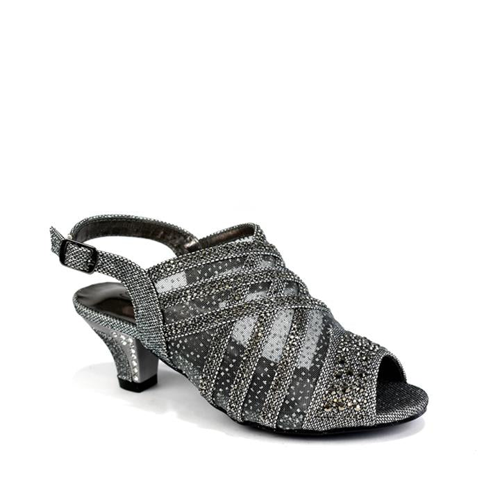 Girl's Low Heel Slingback Mesh Sandals Pewter