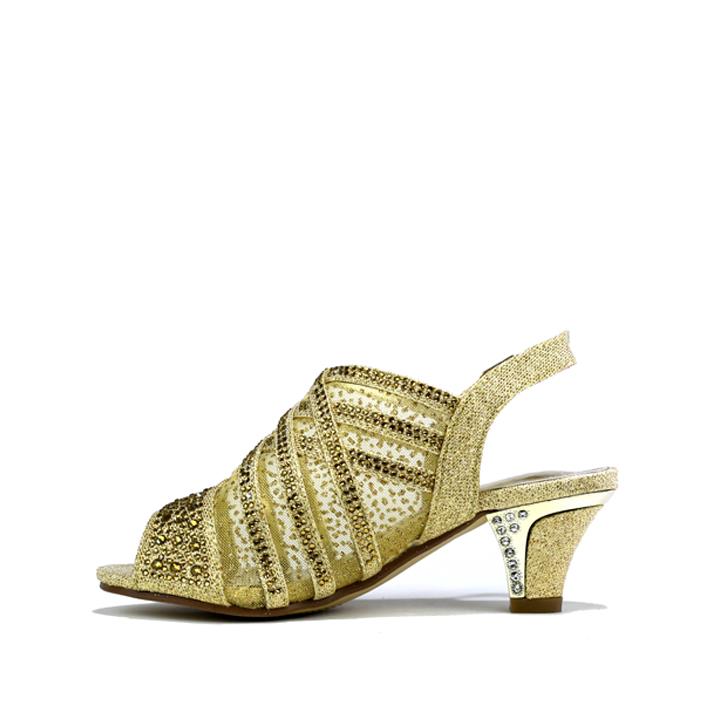 Girl's Low Heel Slingback Mesh Sandals Gold