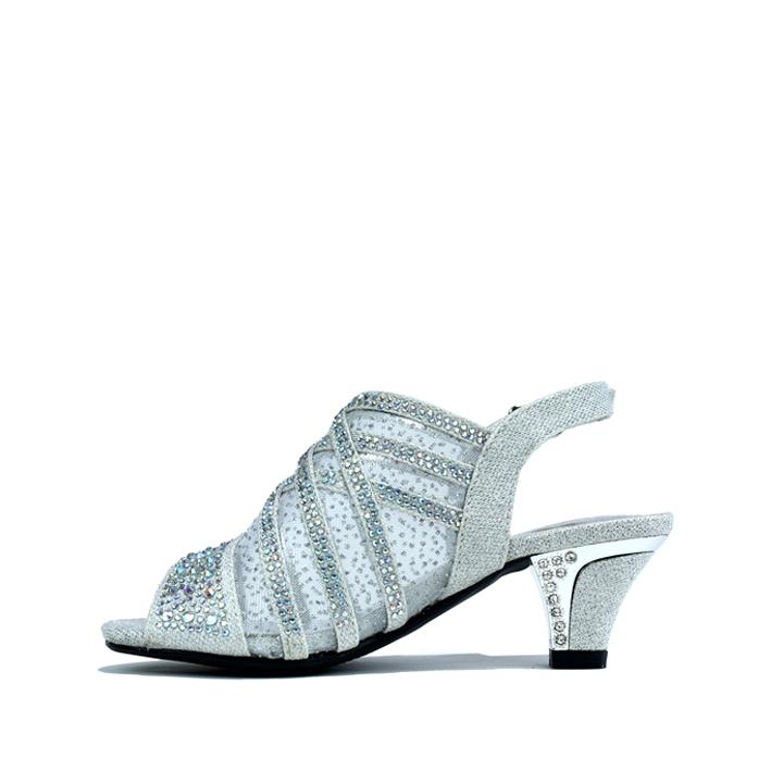 Girl's Low Heel Slingback Mesh Sandals Silver