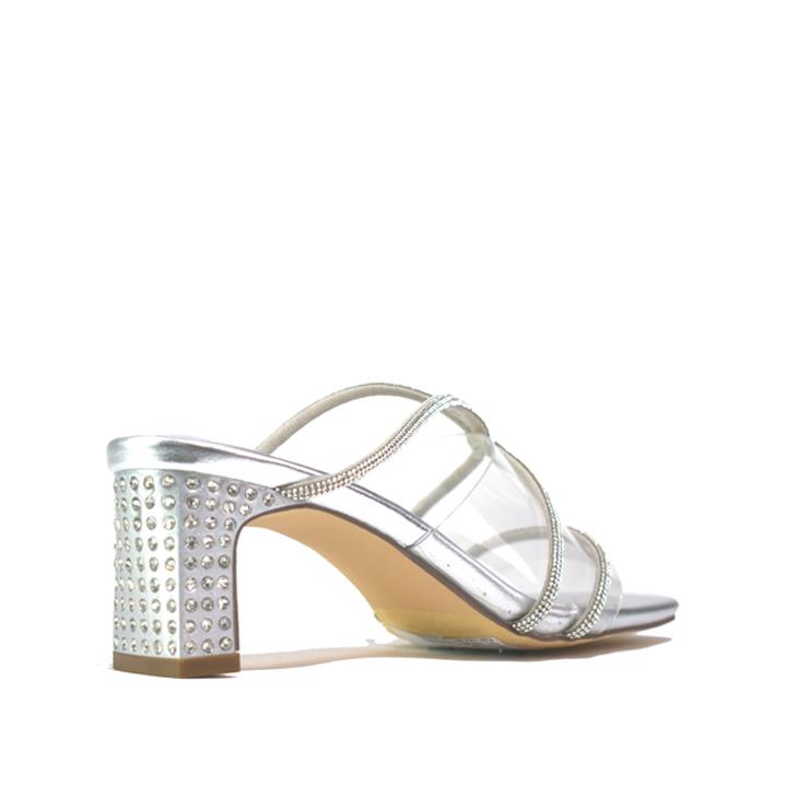 Women's Clear Rhinestone Open Toe Heels Sandals Silver