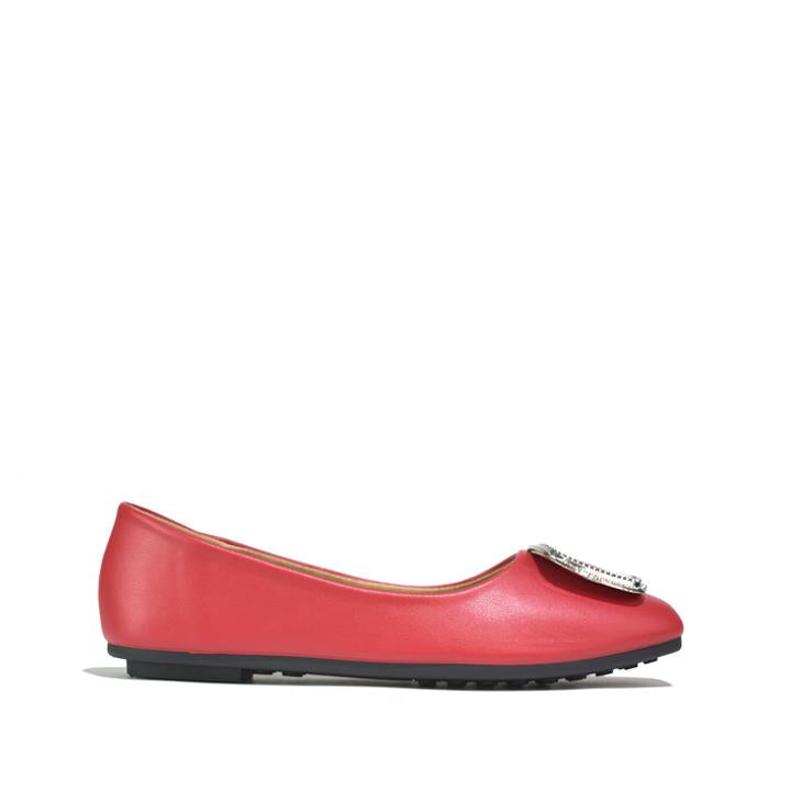 Silver Square Buckle Ballet Flats Red
