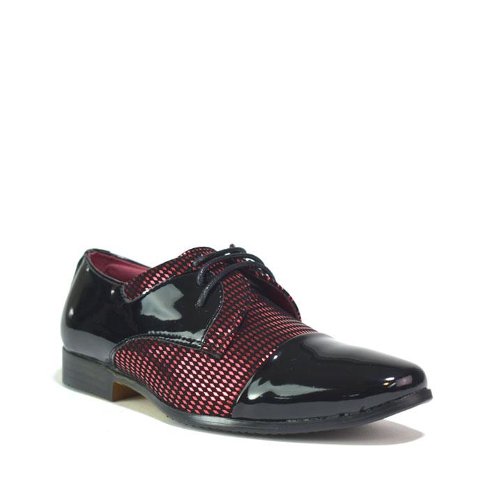 Boy's Two Toned Lace up-Party Shoes Black/Red