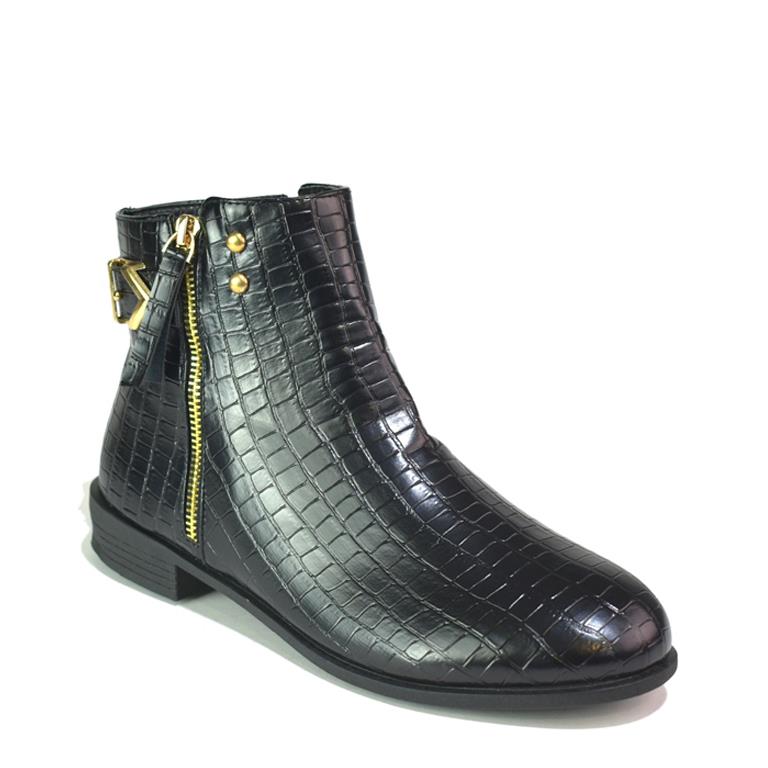 Women's Classic Slip On Chelsea Zipper Boots Black Croc