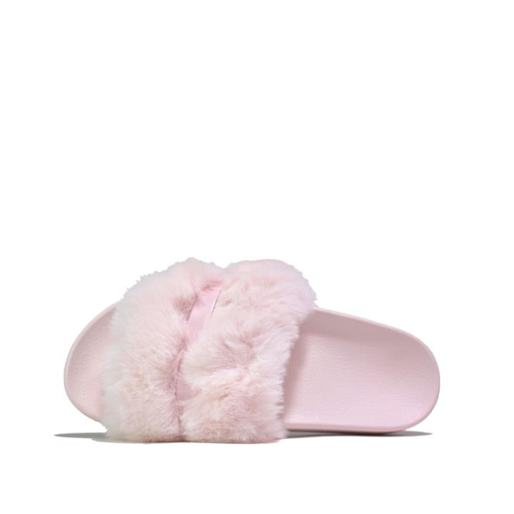 Open Toe Faux Fur Sliders Pink