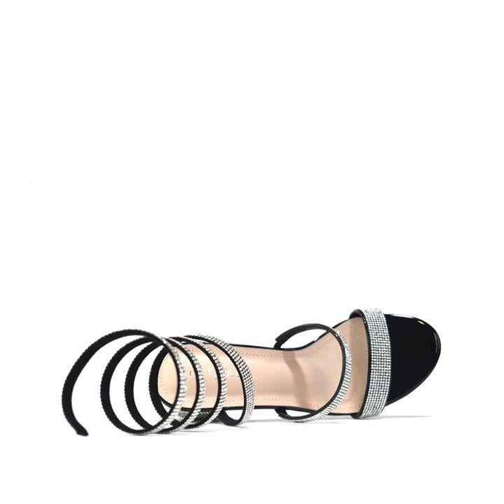 Snake-Strap Block Heeled Sandals Black