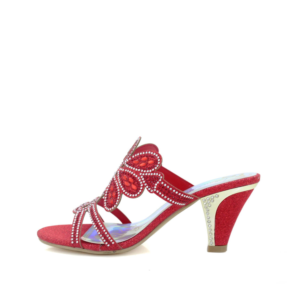 Womens Diamante High Heel Sandals Red