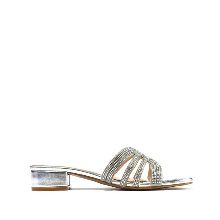 Women Dress Low Block Heel Sandal Silver