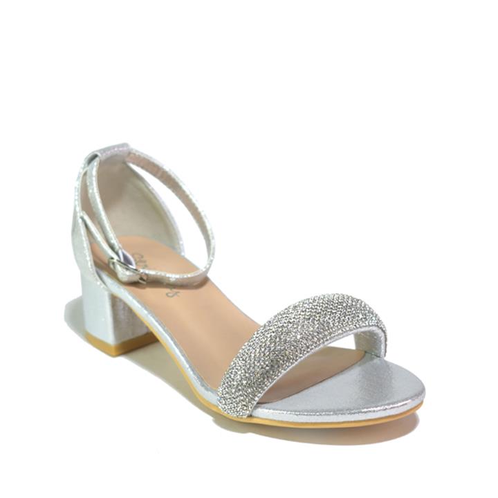 Girl's Rhinestone Heeled Sandal Silver