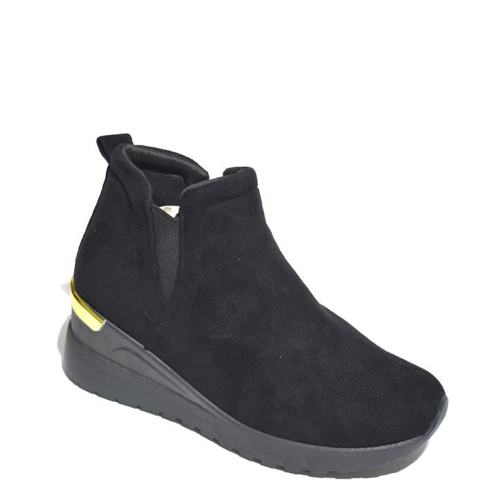 Wedge Trainer Boot Black Suede