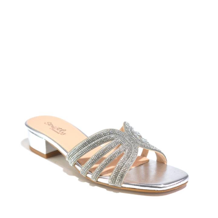 Women Dress Low Block Heel Sandal Silver