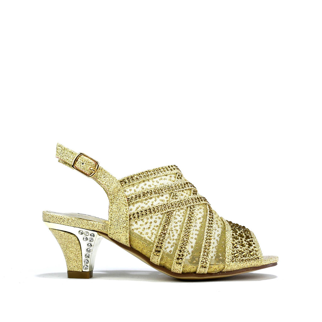 Girl's Low Heel Slingback Mesh Sandals Gold