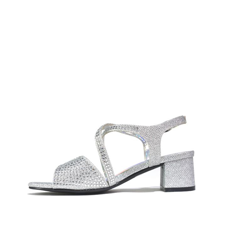 Girl's Heel Diamante Sandals Silver