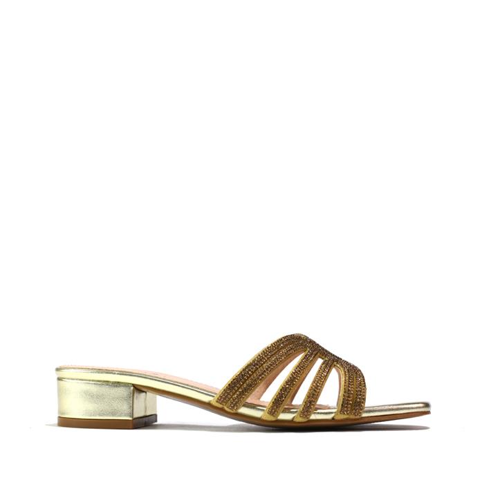 Women Dress Low Block Heel Sandal Gold