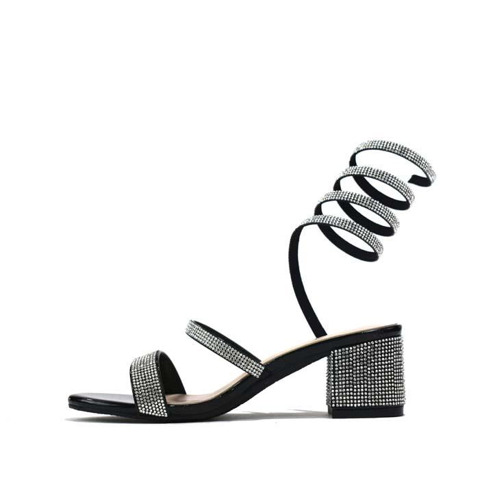 Snake-Strap Block Heeled Sandals Black