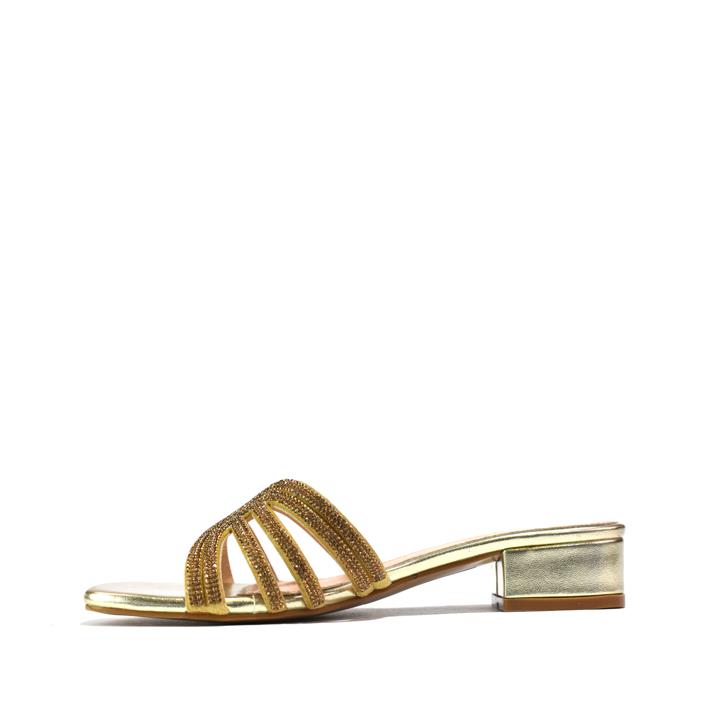 Women Dress Low Block Heel Sandal Gold