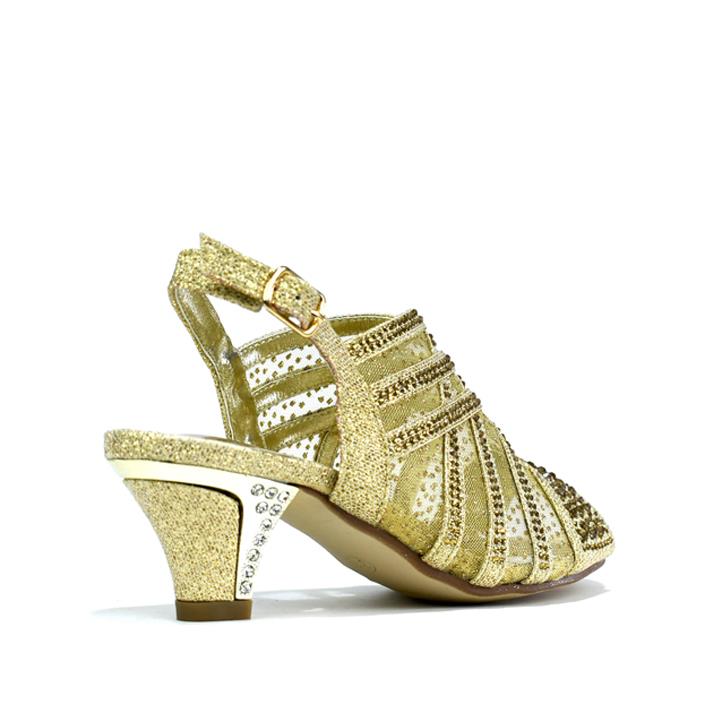 Girl's Low Heel Slingback Mesh Sandals Gold