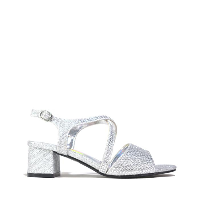 Girl's Heel Diamante Sandals Silver