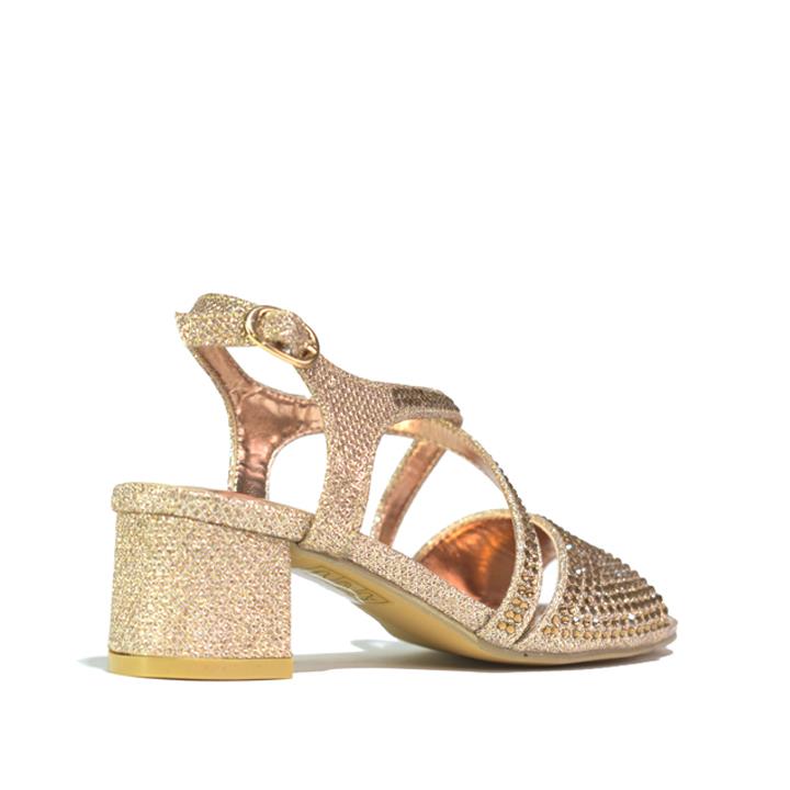 Girl's Heel Diamante Sandals Platinum