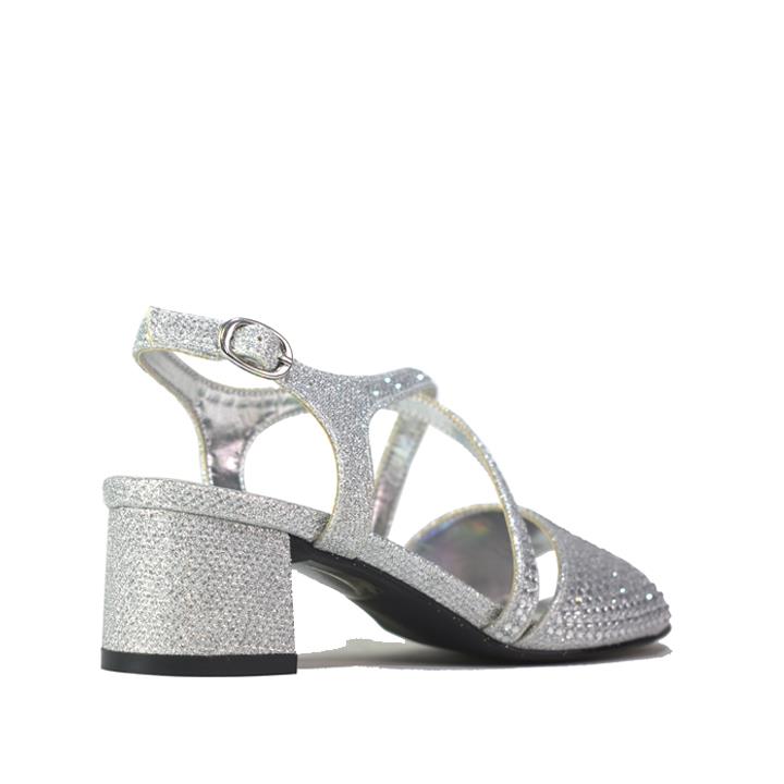 Girl's Heel Diamante Sandals Silver