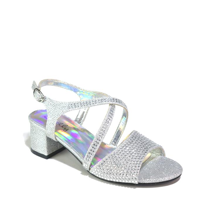 Girl's Heel Diamante Sandals Silver