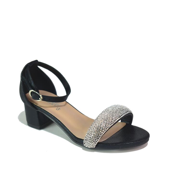 Girl's Rhinestone Heeled Sandal Black