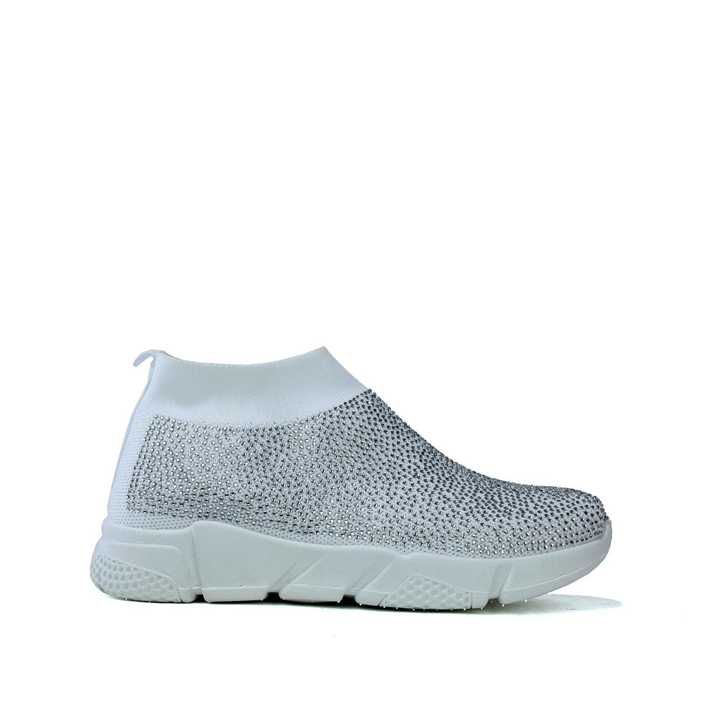 Knitted Diamante Trainer White
