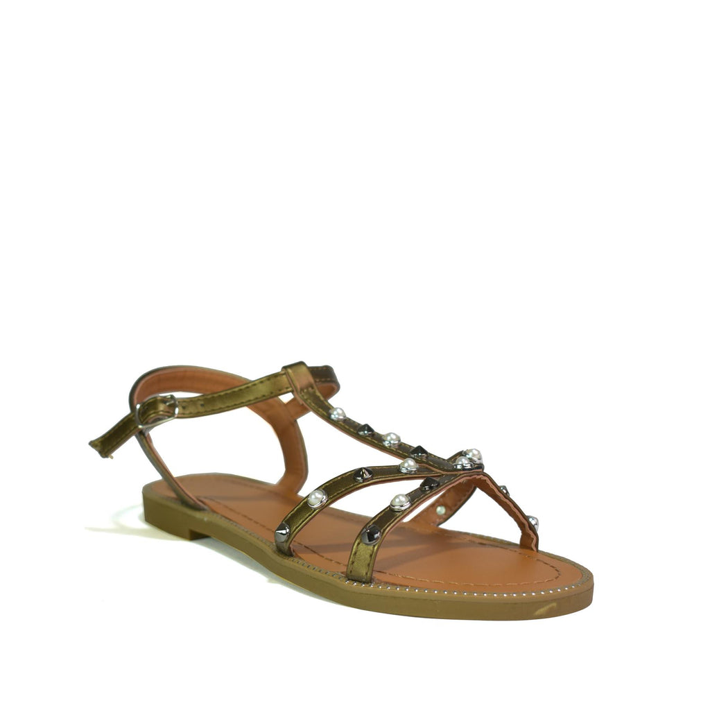 Flat Ankle Strap Sandals Bronze